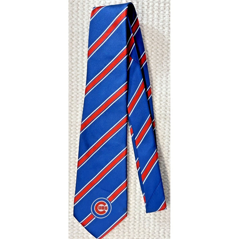 Chicago Cubs MLB Necktie Blue‎ Red Striped Baseball Logo Men's Tie